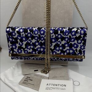 Jimmy Choo Purple Black White Floral Chain Shoulder Bag
